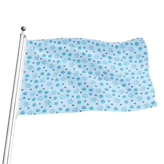 Blue Animal Paw Pattern Print Flag
