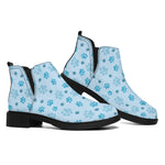 Blue Animal Paw Pattern Print Flat Ankle Boots