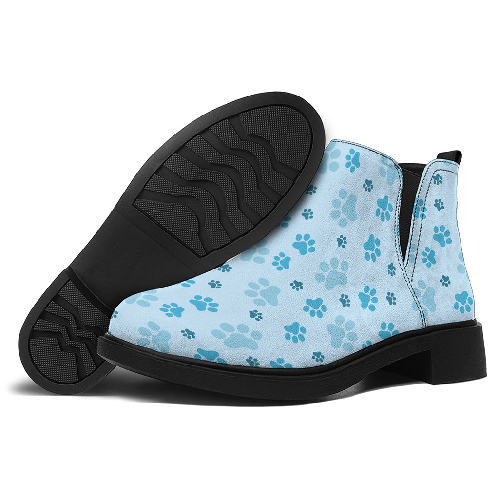 Blue Animal Paw Pattern Print Flat Ankle Boots