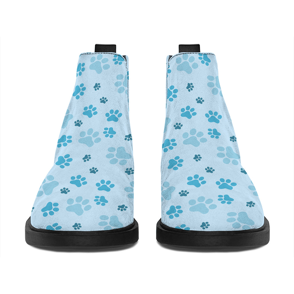 Blue Animal Paw Pattern Print Flat Ankle Boots