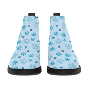 Blue Animal Paw Pattern Print Flat Ankle Boots