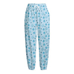 Blue Animal Paw Pattern Print Fleece Lined Knit Pants