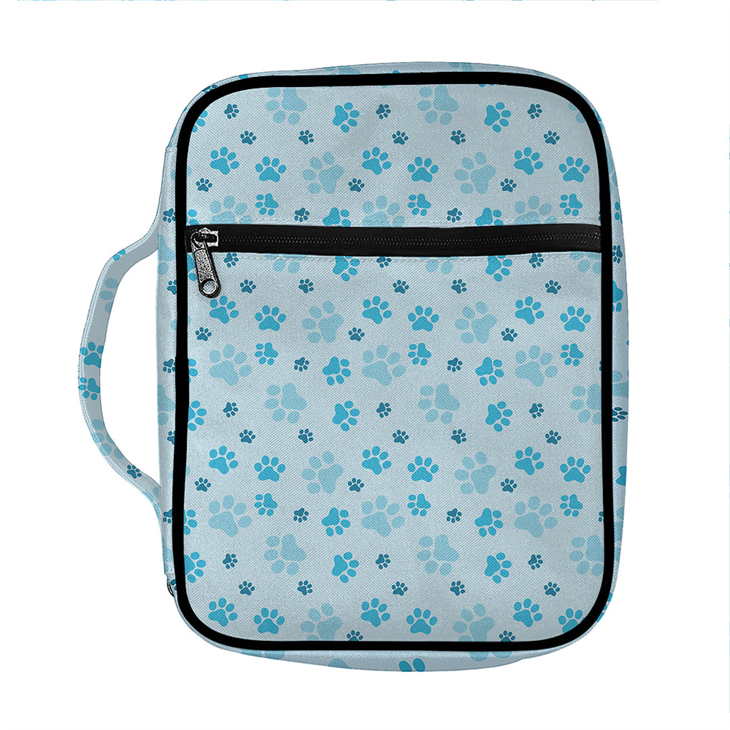 Blue Animal Paw Pattern Print Front Pocket Bible Bag