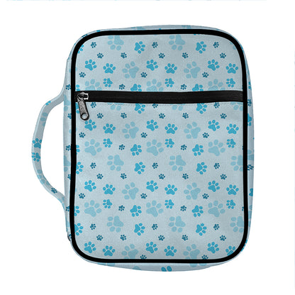 Blue Animal Paw Pattern Print Front Pocket Bible Bag