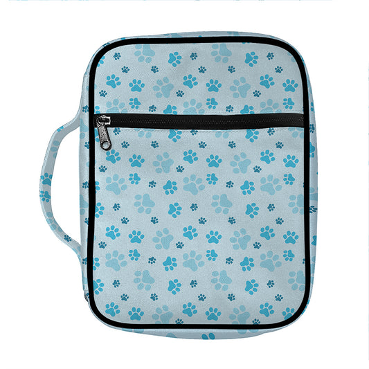 Blue Animal Paw Pattern Print Front Pocket Bible Bag
