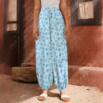 Blue Animal Paw Pattern Print Harem Pants