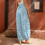 Blue Animal Paw Pattern Print Harem Pants
