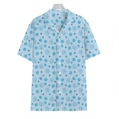 Blue Animal Paw Pattern Print Hawaiian Shirt
