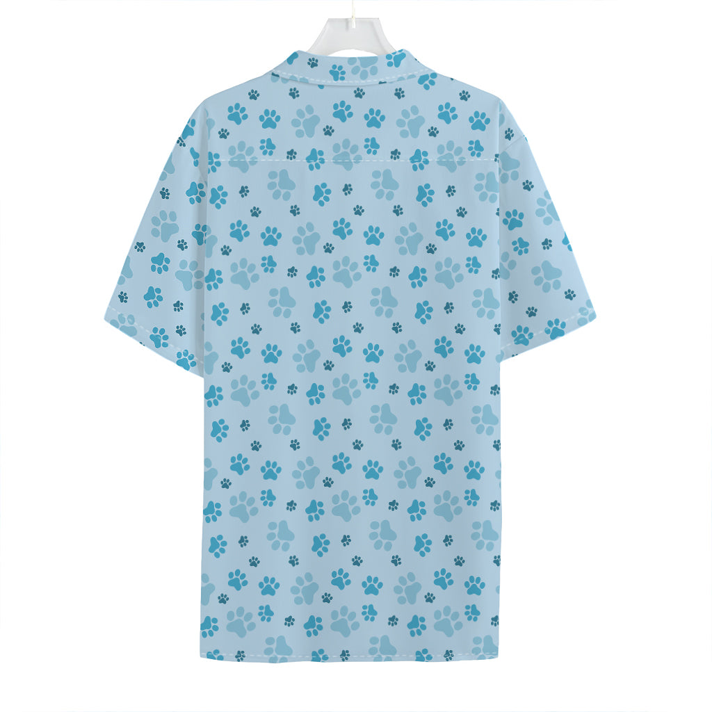 Blue Animal Paw Pattern Print Hawaiian Shirt