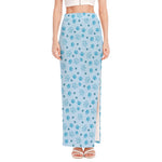 Blue Animal Paw Pattern Print High Slit Maxi Skirt