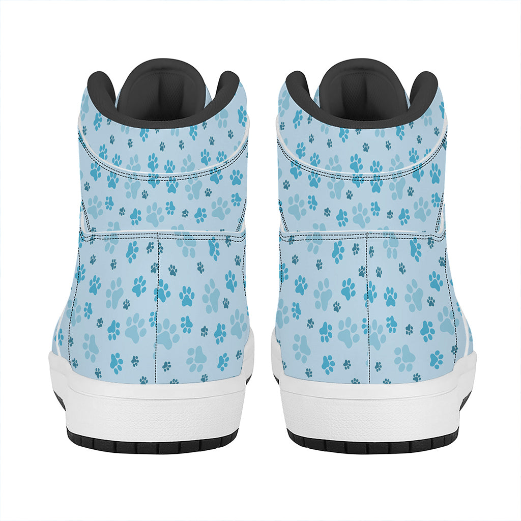 Blue Animal Paw Pattern Print High Top Leather Sneakers