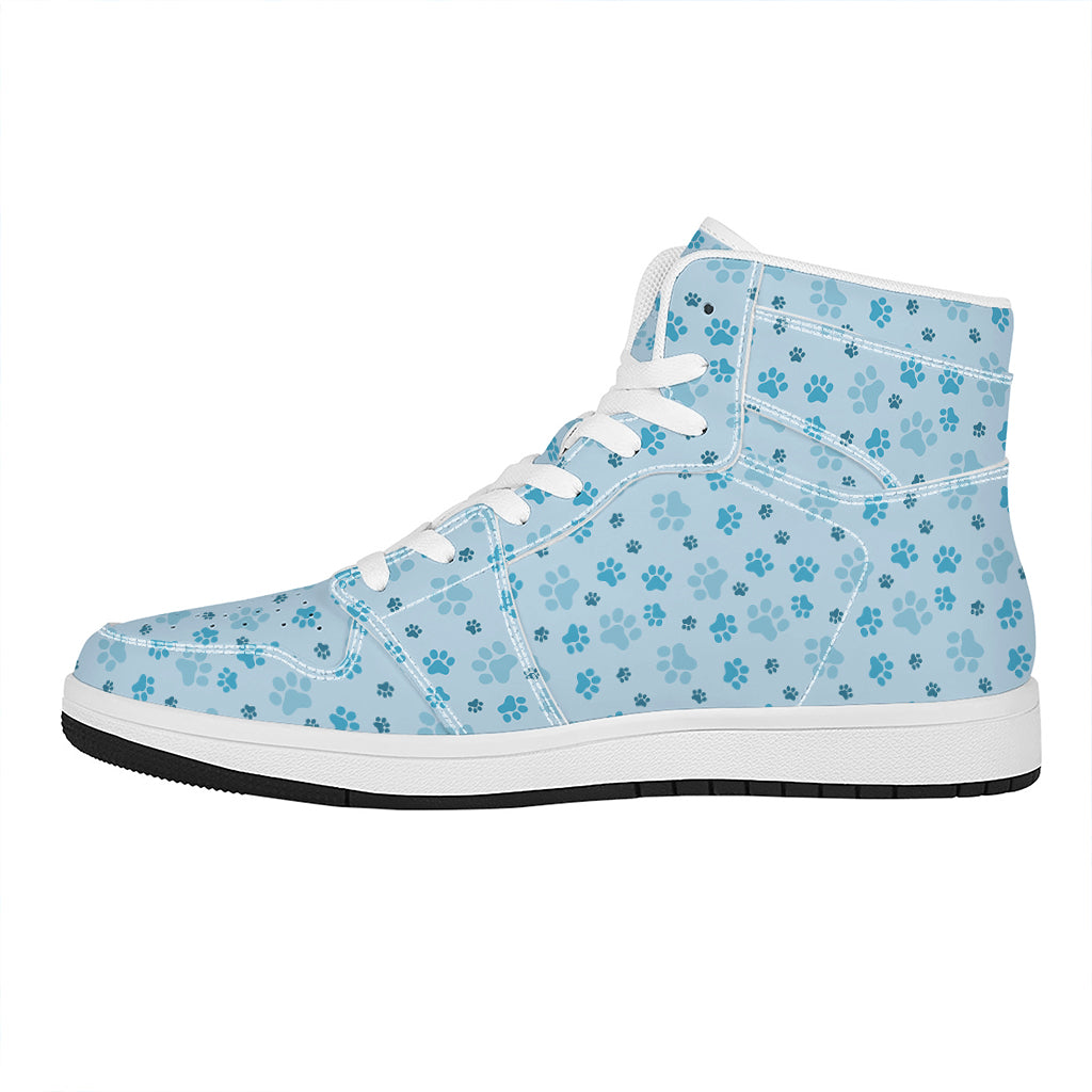 Blue Animal Paw Pattern Print High Top Leather Sneakers