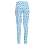 Blue Animal Paw Pattern Print High-Waisted Pocket Leggings