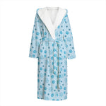 Blue Animal Paw Pattern Print Hooded Bathrobe