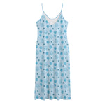 Blue Animal Paw Pattern Print Jersey Midi Cami Dress
