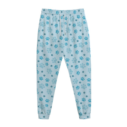 Blue Animal Paw Pattern Print Jogger Pants