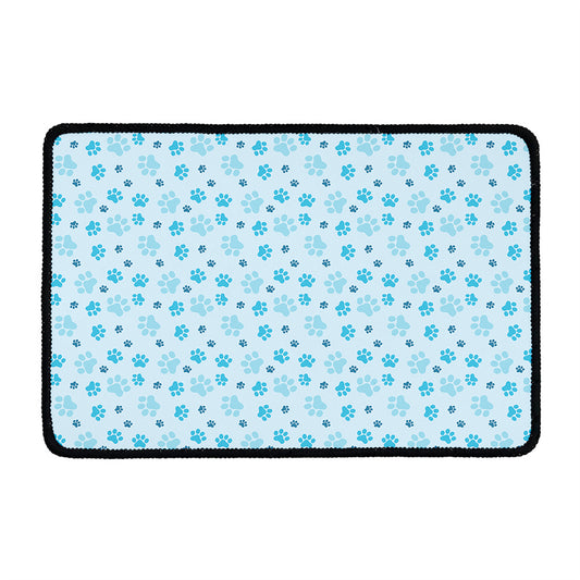 Blue Animal Paw Pattern Print Kitchen Mat