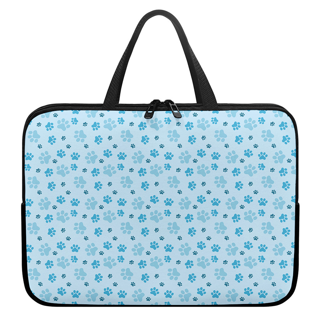 Blue Animal Paw Pattern Print Laptop Sleeve With Handle