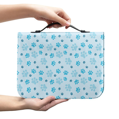 Blue Animal Paw Pattern Print Leather Bible Cover