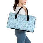 Blue Animal Paw Pattern Print Leather Duffle Bag