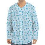 Blue Animal Paw Pattern Print Long Sleeve Baseball Jersey