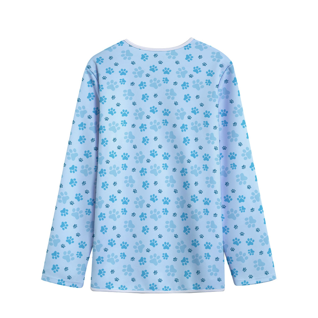 Blue Animal Paw Pattern Print Long Sleeve Short Coat