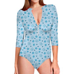 Blue Animal Paw Pattern Print Long Sleeve Swimsuit