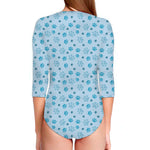 Blue Animal Paw Pattern Print Long Sleeve Swimsuit