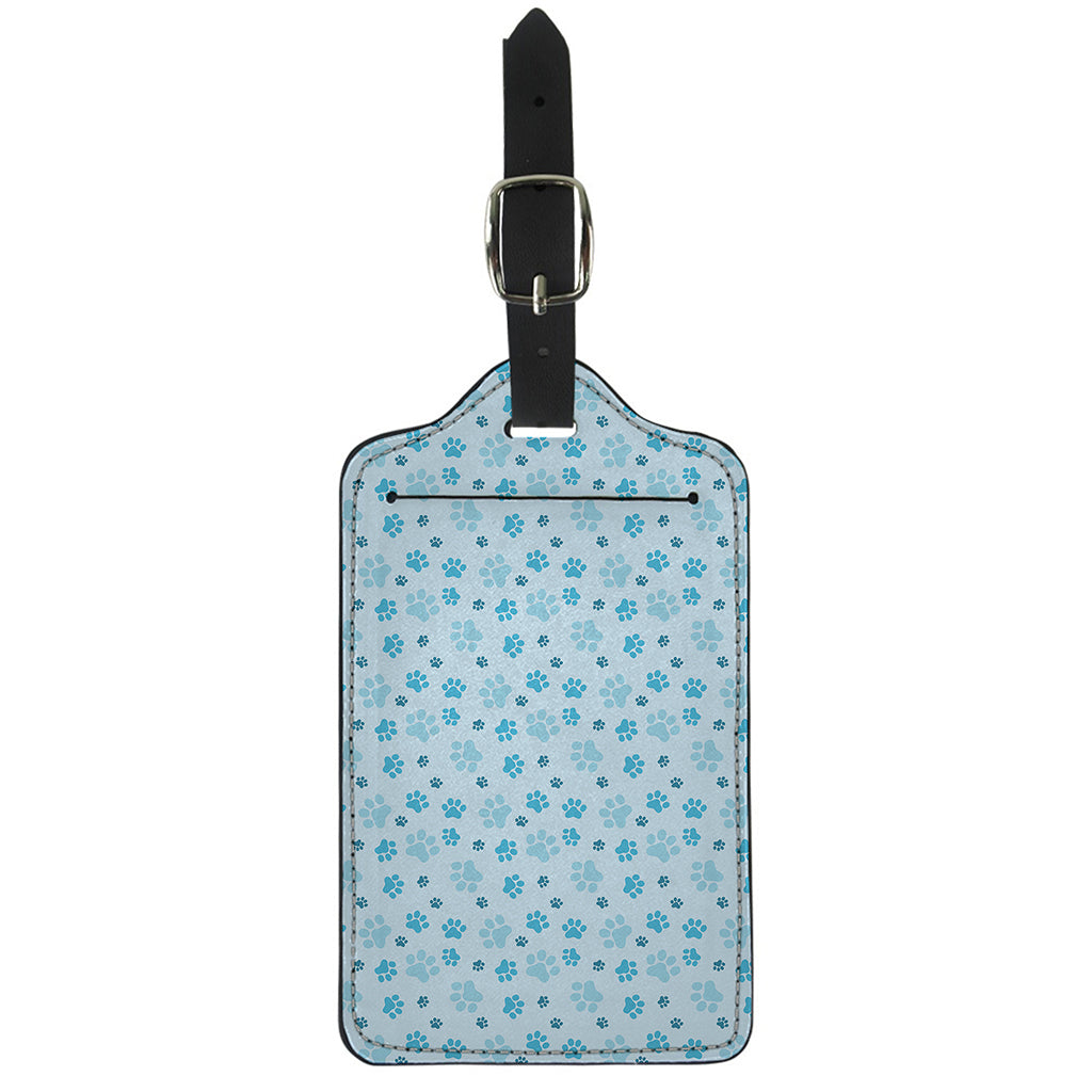 Blue Animal Paw Pattern Print Luggage Tag