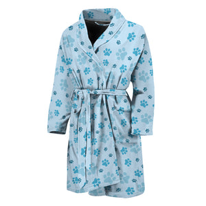 Blue Animal Paw Pattern Print Men's Bathrobe