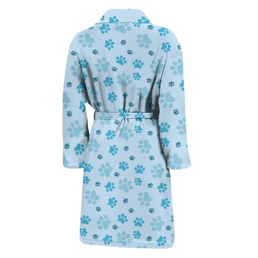 Blue Animal Paw Pattern Print Men's Bathrobe