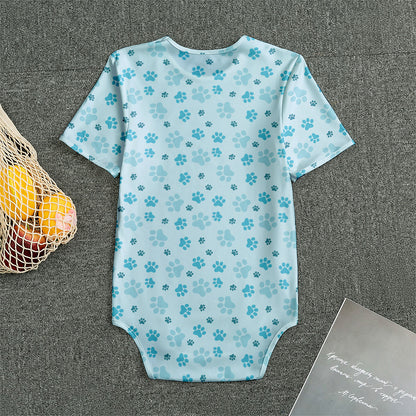Blue Animal Paw Pattern Print Men's Bodysuit