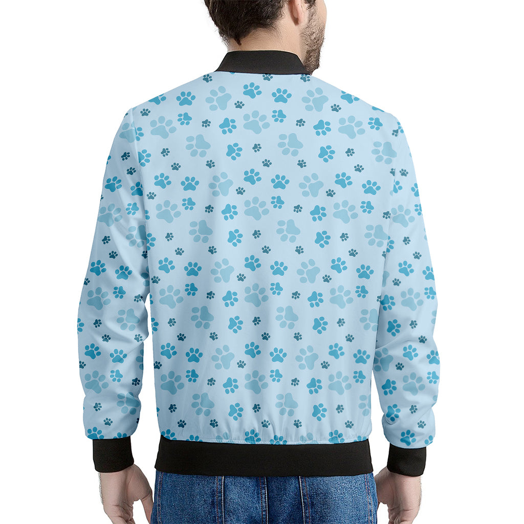 Blue Animal Paw Pattern Print Men's Bomber Jacket