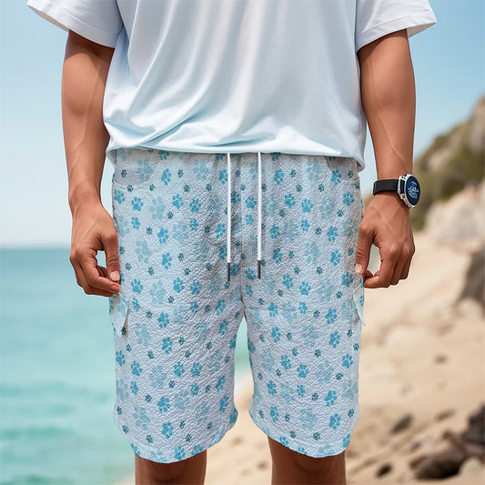 Blue Animal Paw Pattern Print Men's Cargo Shorts
