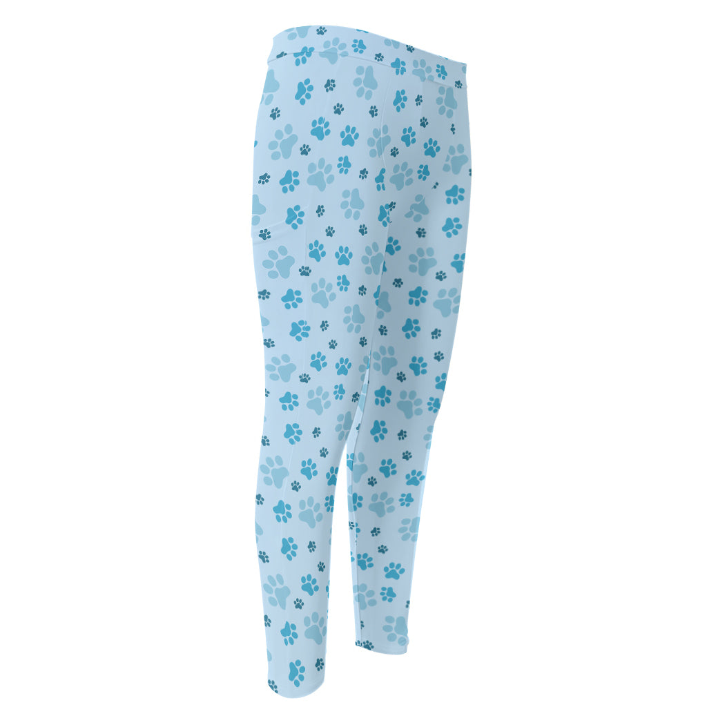 Blue Animal Paw Pattern Print Men's Compression Pants