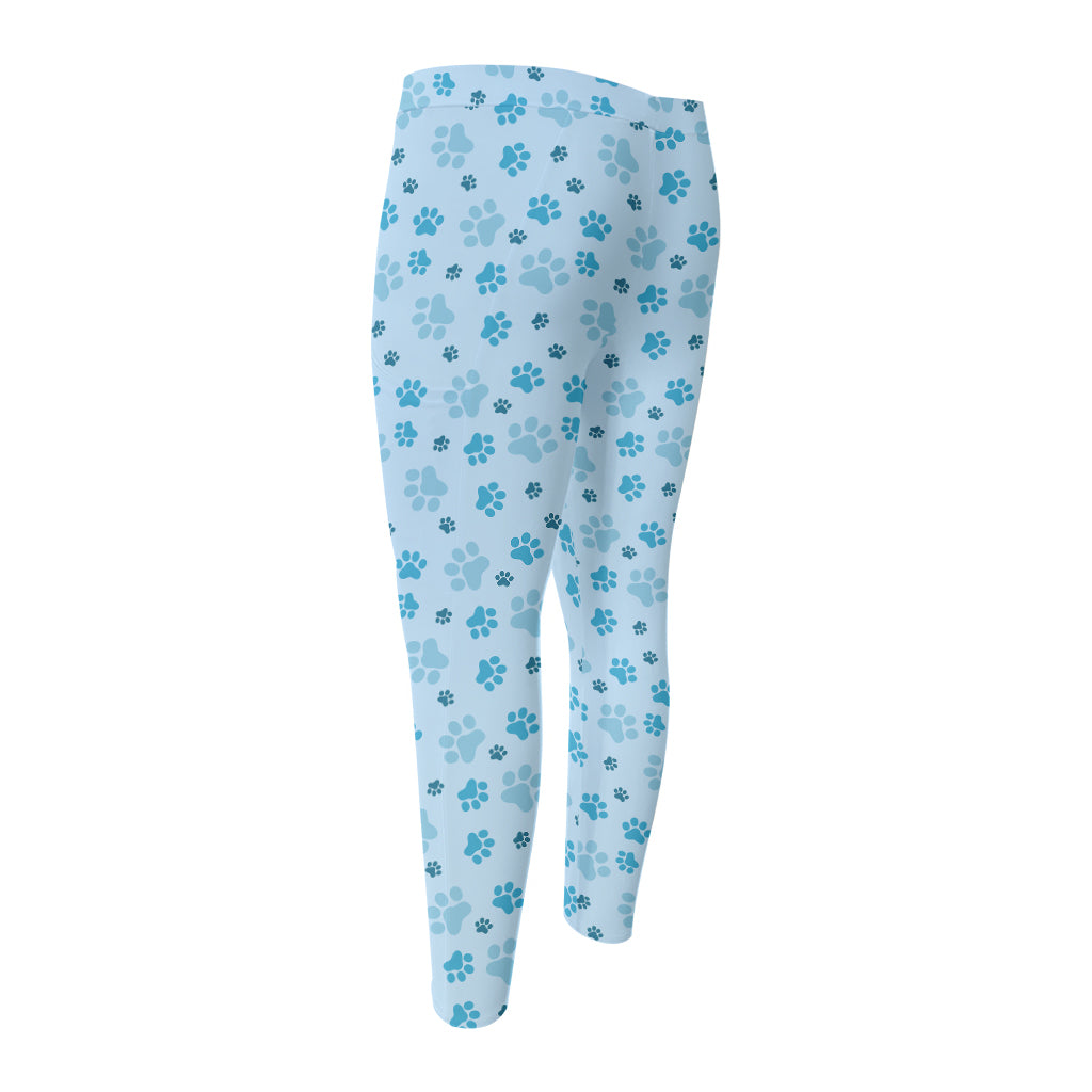 Blue Animal Paw Pattern Print Men's Compression Pants