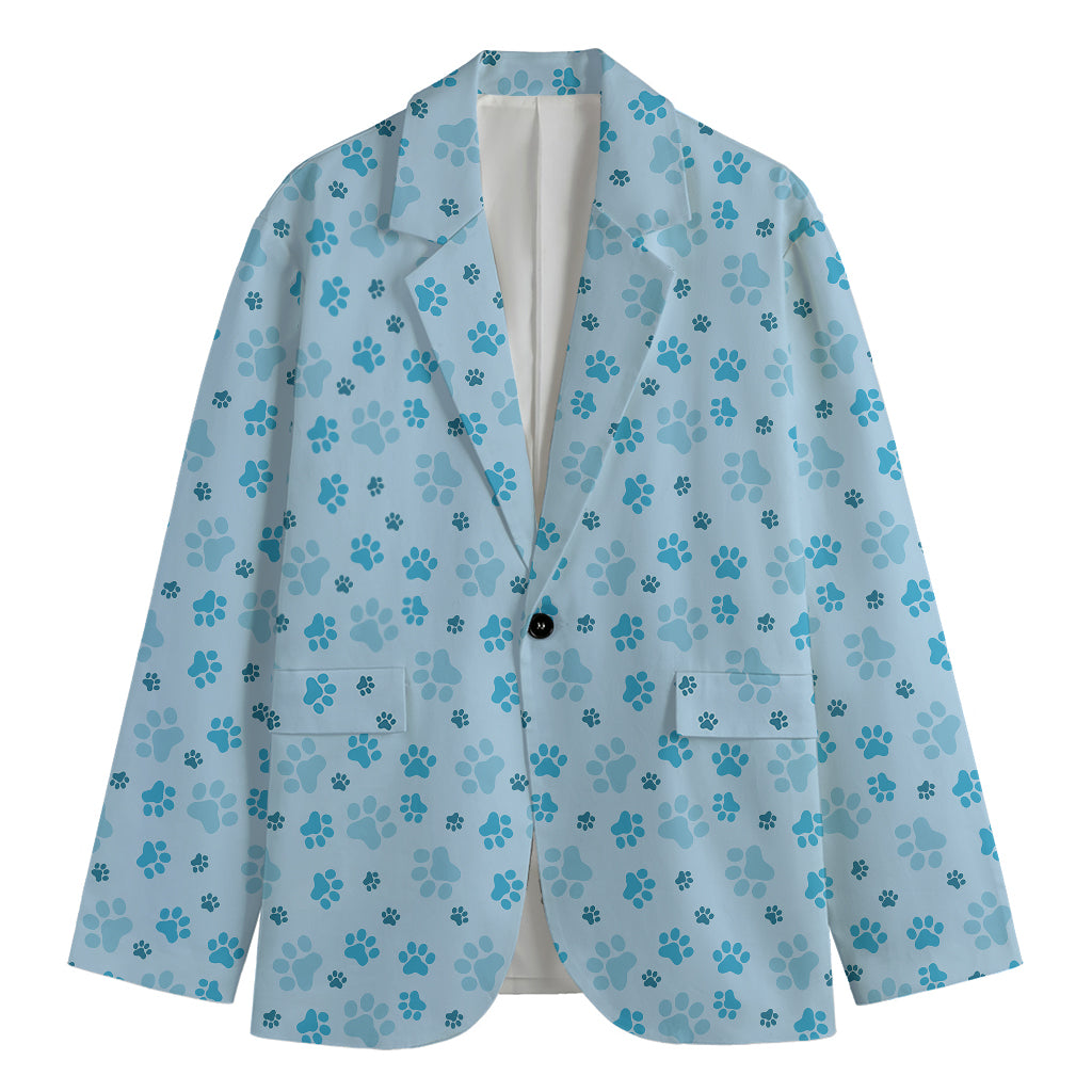 Blue Animal Paw Pattern Print Men's Cotton Blazer