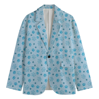 Blue Animal Paw Pattern Print Men's Cotton Blazer
