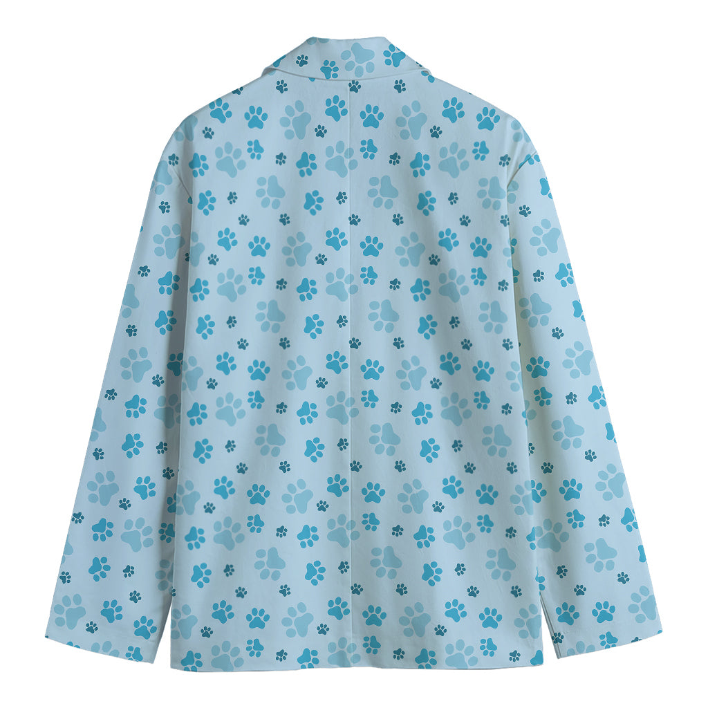 Blue Animal Paw Pattern Print Men's Cotton Blazer