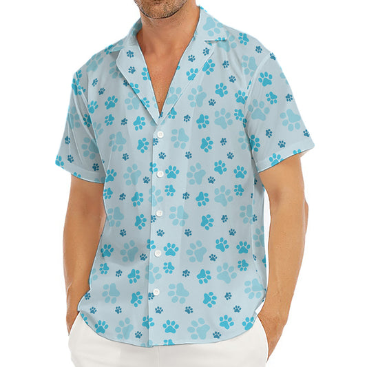 Blue Animal Paw Pattern Print Men's Deep V-Neck Shirt