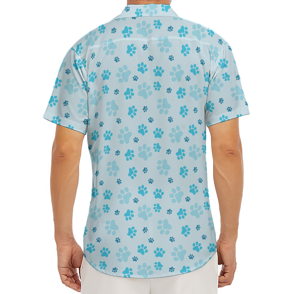 Blue Animal Paw Pattern Print Men's Deep V-Neck Shirt