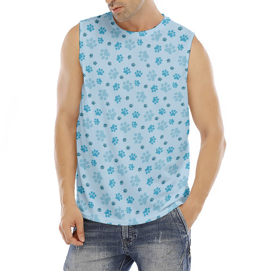 Blue Animal Paw Pattern Print Men's Fitness Tank Top
