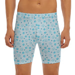 Blue Animal Paw Pattern Print Men's Long Boxer Briefs