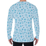 Blue Animal Paw Pattern Print Men's Long Sleeve T-Shirt