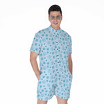 Blue Animal Paw Pattern Print Men's Rompers