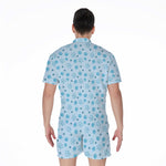 Blue Animal Paw Pattern Print Men's Rompers