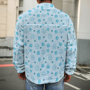 Blue Animal Paw Pattern Print Men's Shirt Jacket