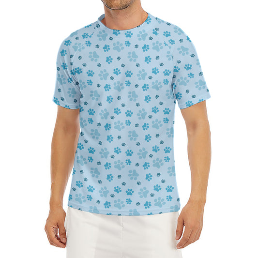 Blue Animal Paw Pattern Print Men's Short Sleeve Rash Guard