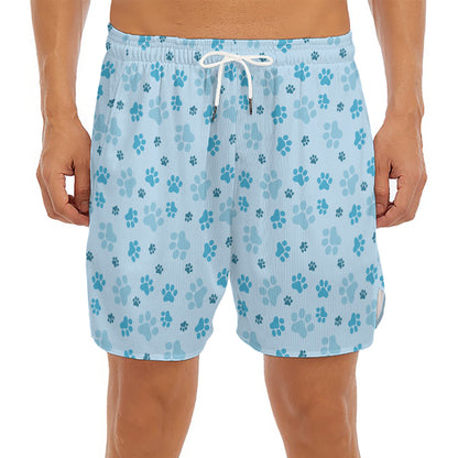Blue Animal Paw Pattern Print Men's Split Running Shorts