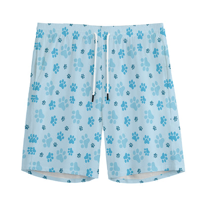 Blue Animal Paw Pattern Print Men's Sports Shorts